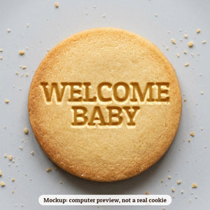 Welcome Baby cookie stamp - cookie mockup, a computer preview, not a real cookie