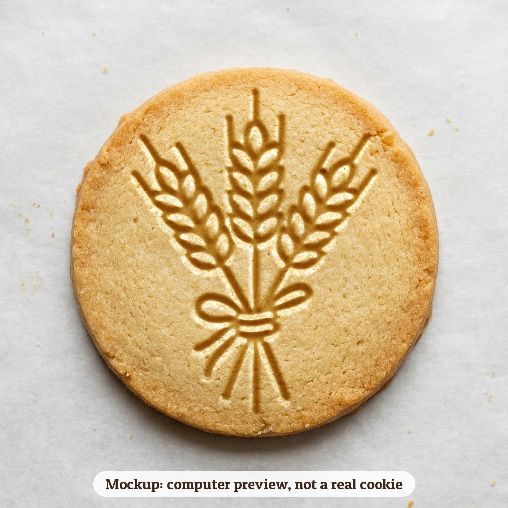 Wheat Sheaf cookie stamp - cookie mockup, a computer preview, not a real cookie