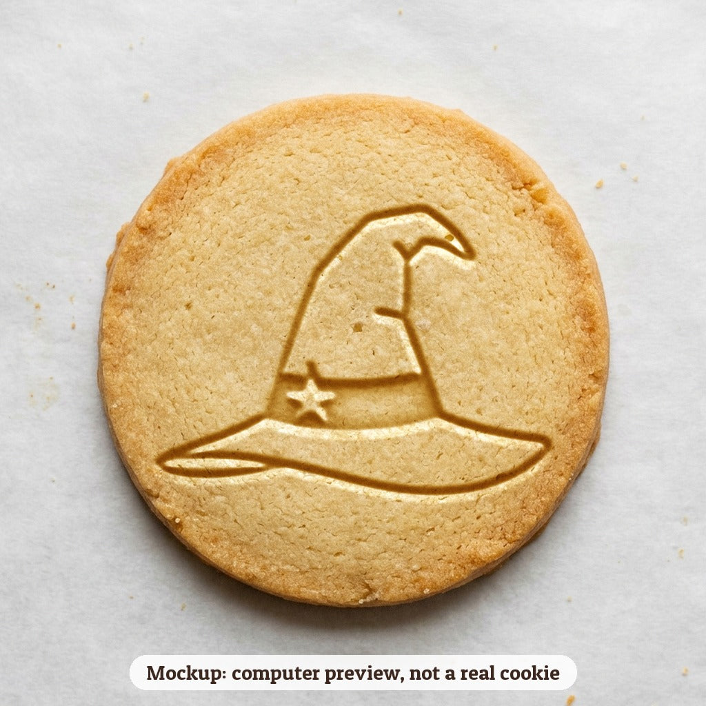 Witch Hat cookie stamp - cookie mockup, a computer preview, not a real cookie