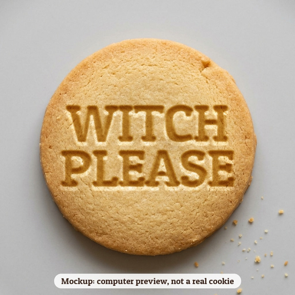 Witch Please cookie stamp - cookie mockup, a computer preview, not a real cookie