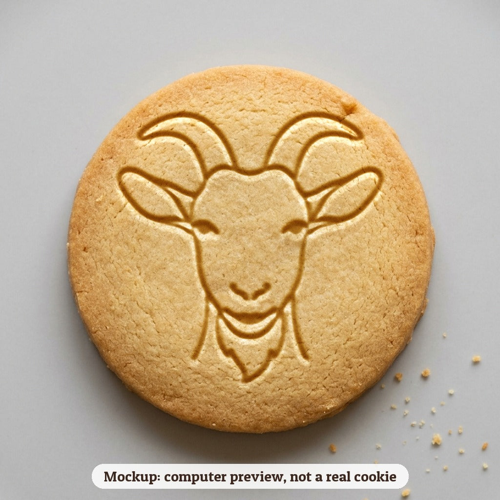 Year of the Goat cookie stamp - cookie mockup, a computer preview, not a real cookie