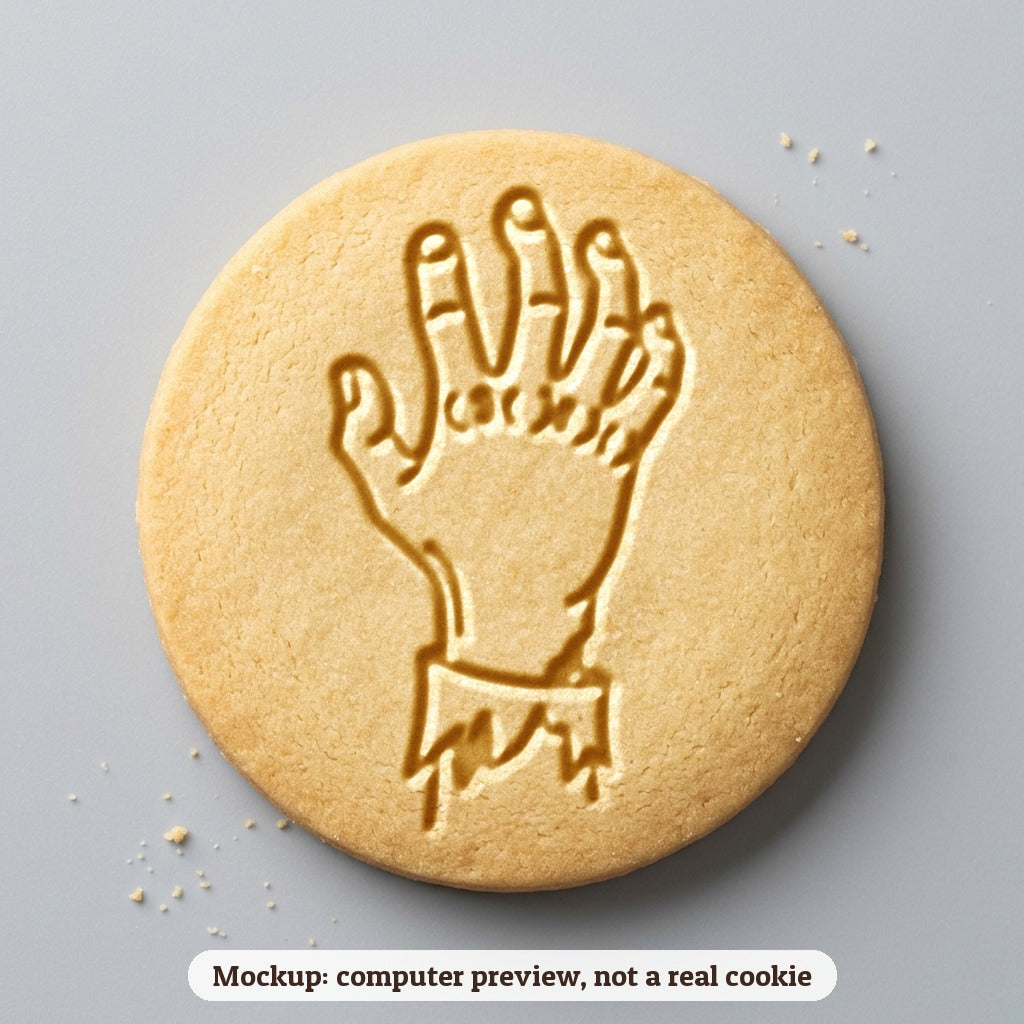 Zombie Hand cookie stamp - cookie mockup, a computer preview, not a real cookie