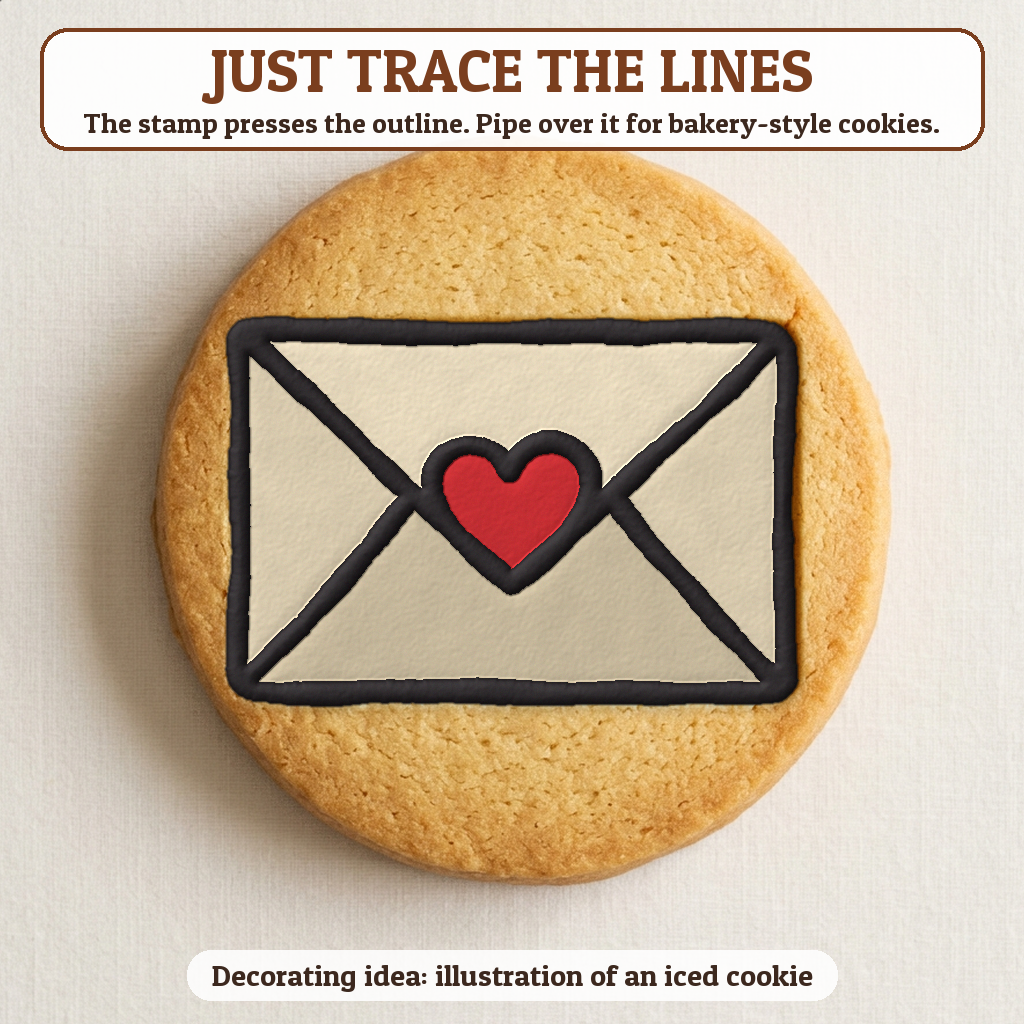 Love Letter cookie traced with icing, iced decorating idea