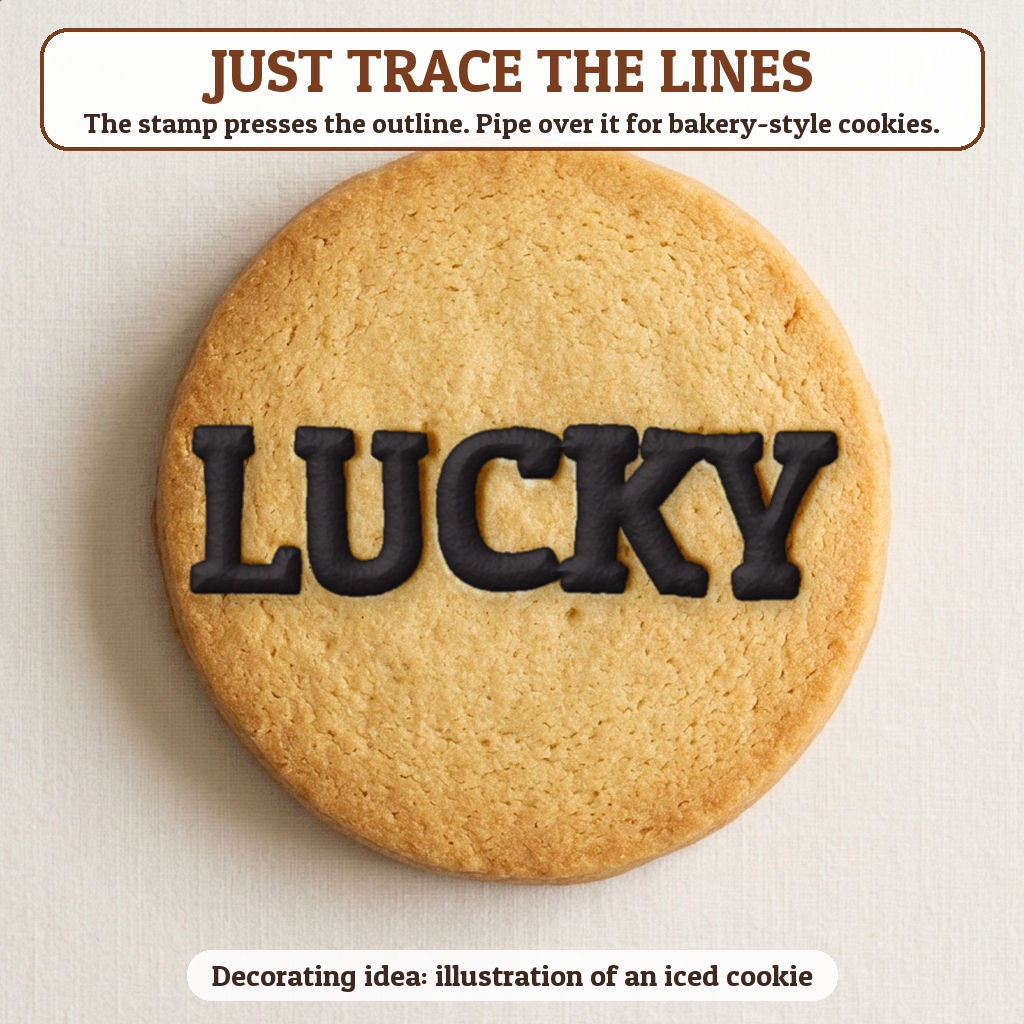 Lucky cookie traced with icing, iced decorating idea