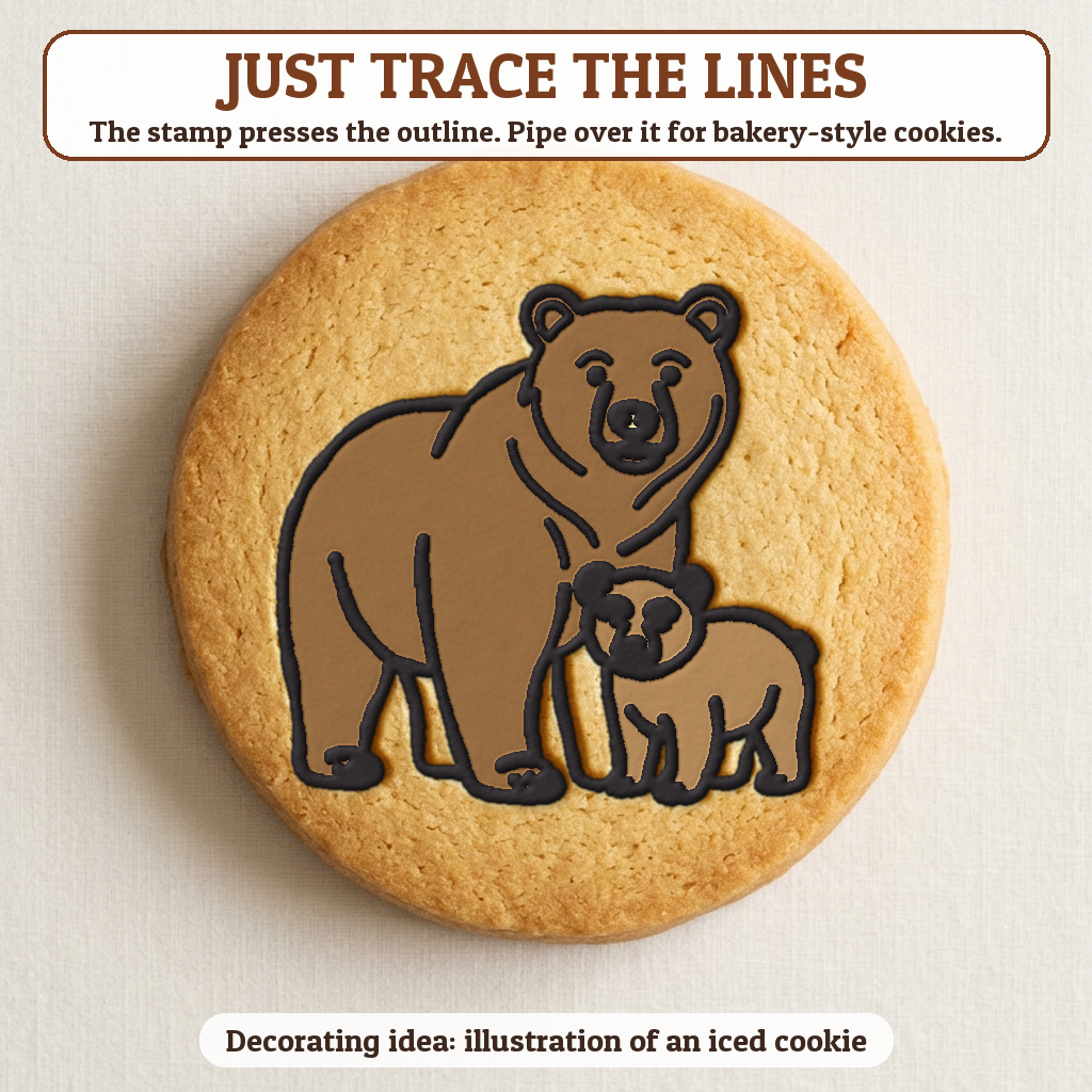 Mama Bear and Cub cookie traced with icing, iced decorating idea