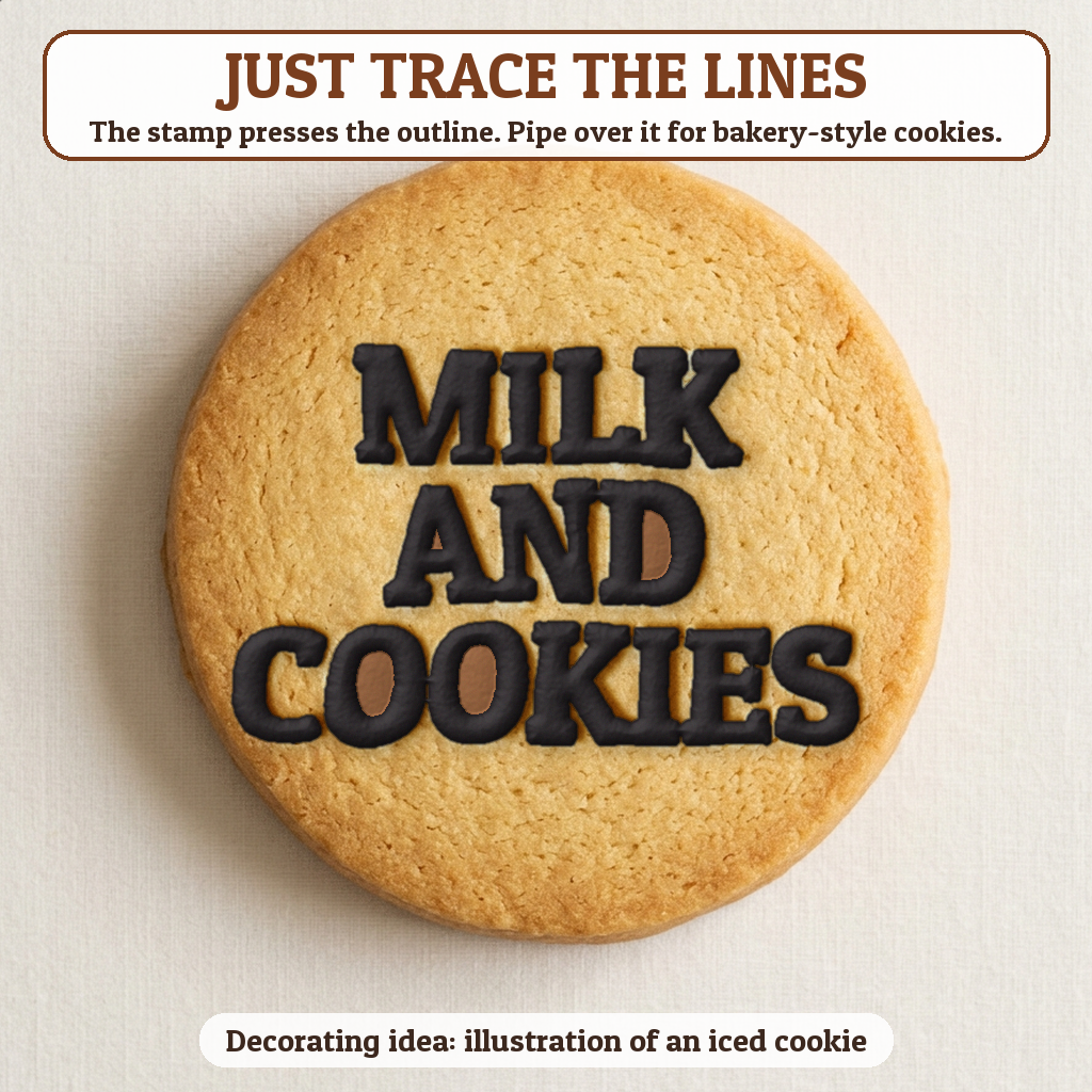 Milk and Cookies cookie traced with icing, iced decorating idea