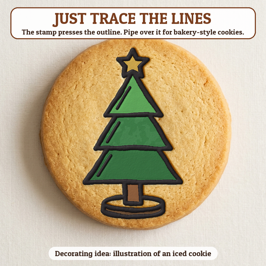 Modern Triangle Tree cookie traced with icing, iced decorating idea