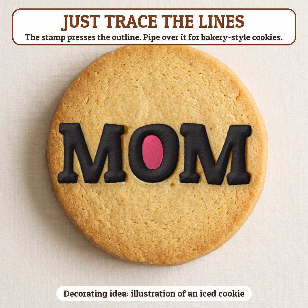 Mom cookie traced with icing, iced decorating idea