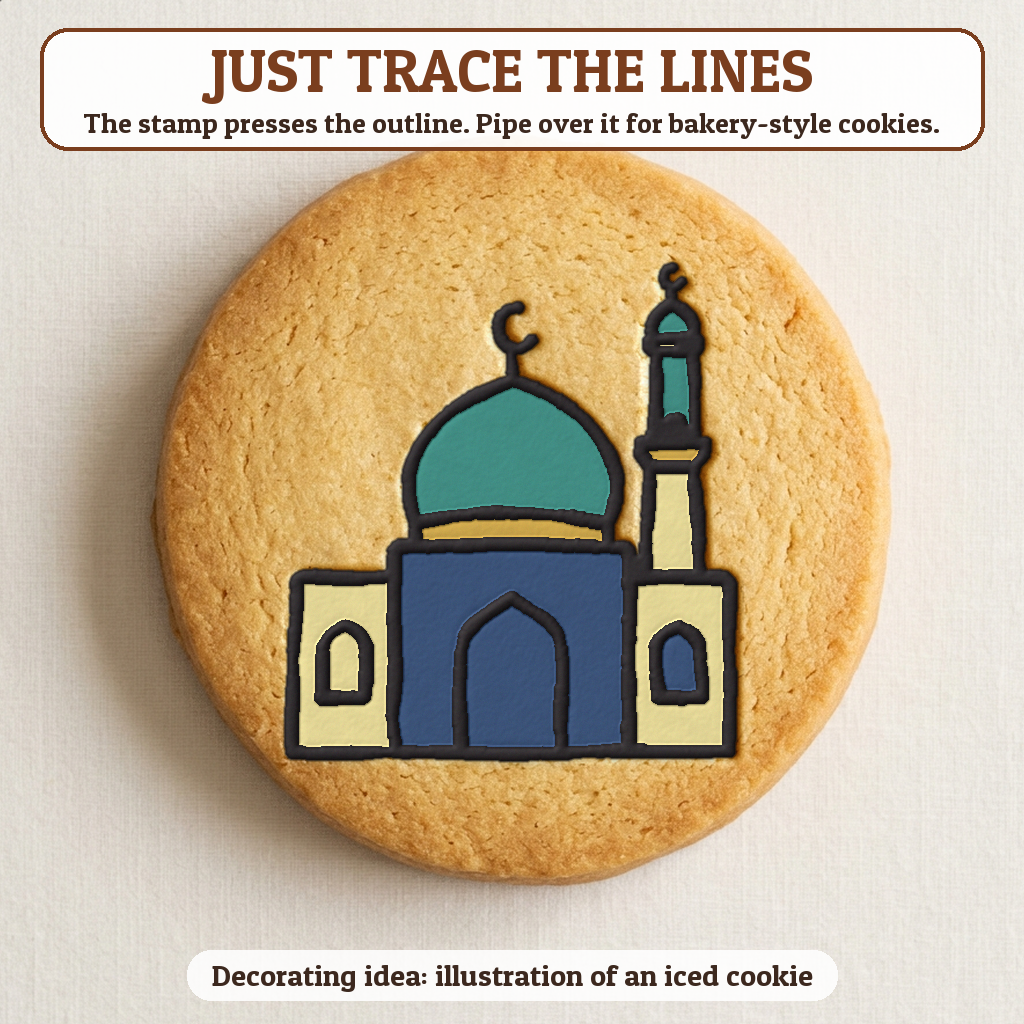 Mosque cookie traced with icing, iced decorating idea