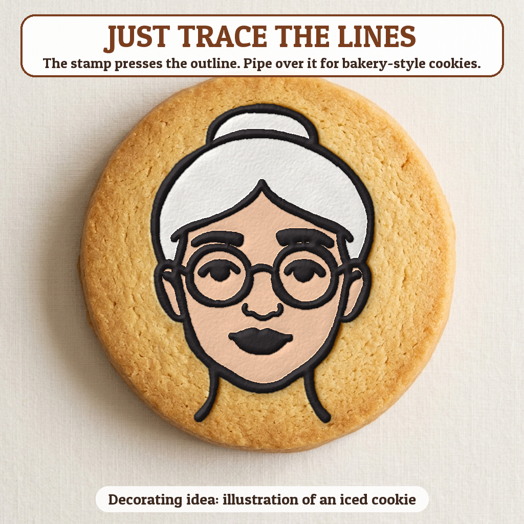 Mrs. Claus cookie traced with icing, iced decorating idea