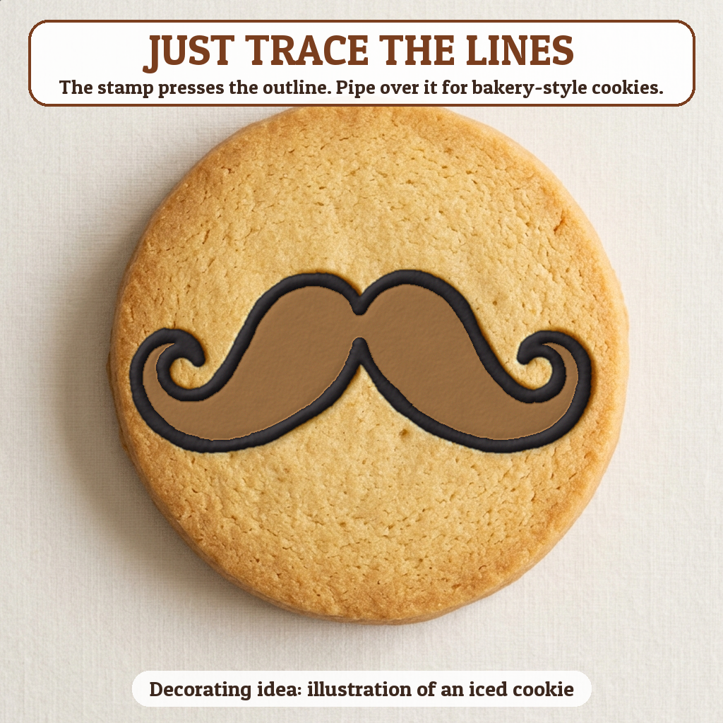 Mustache cookie traced with icing, iced decorating idea