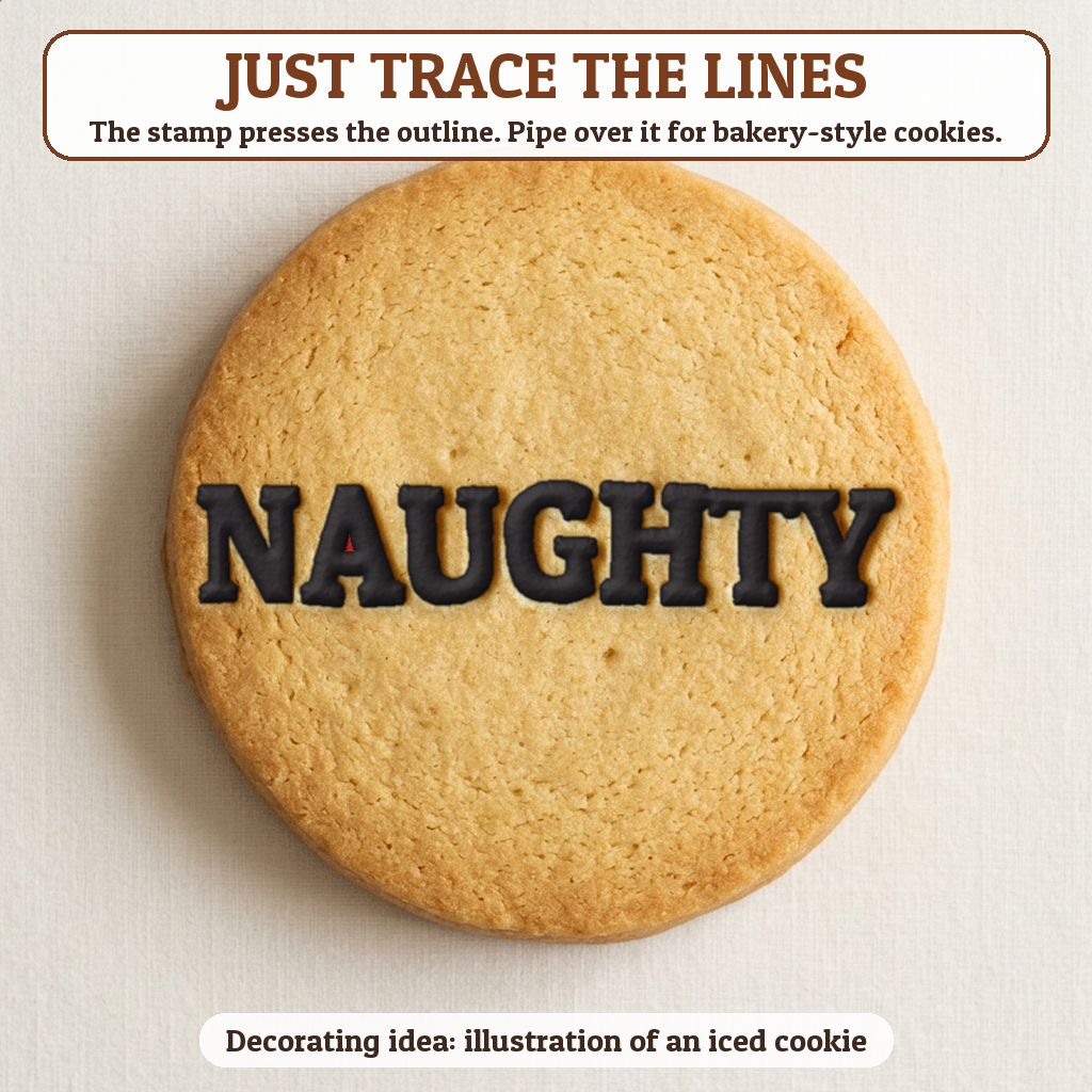 Naughty cookie traced with icing, iced decorating idea
