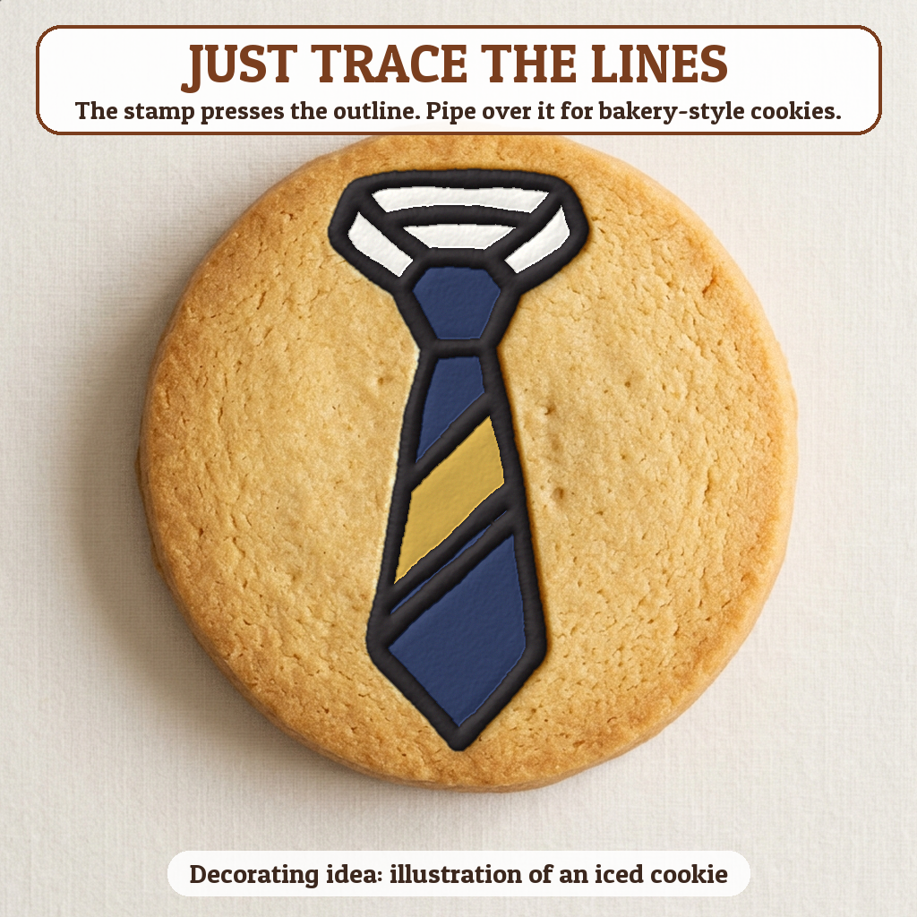 Necktie cookie traced with icing, iced decorating idea