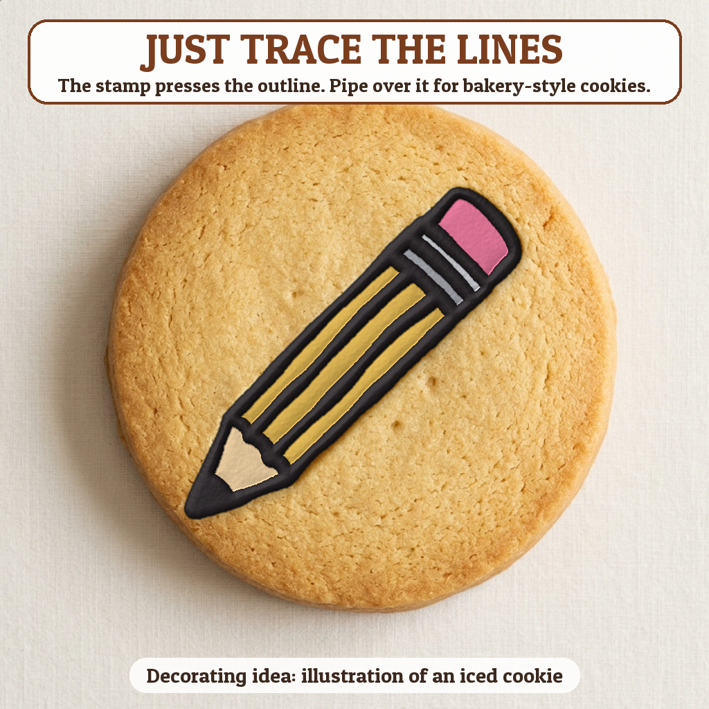 Pencil cookie traced with icing, iced decorating idea