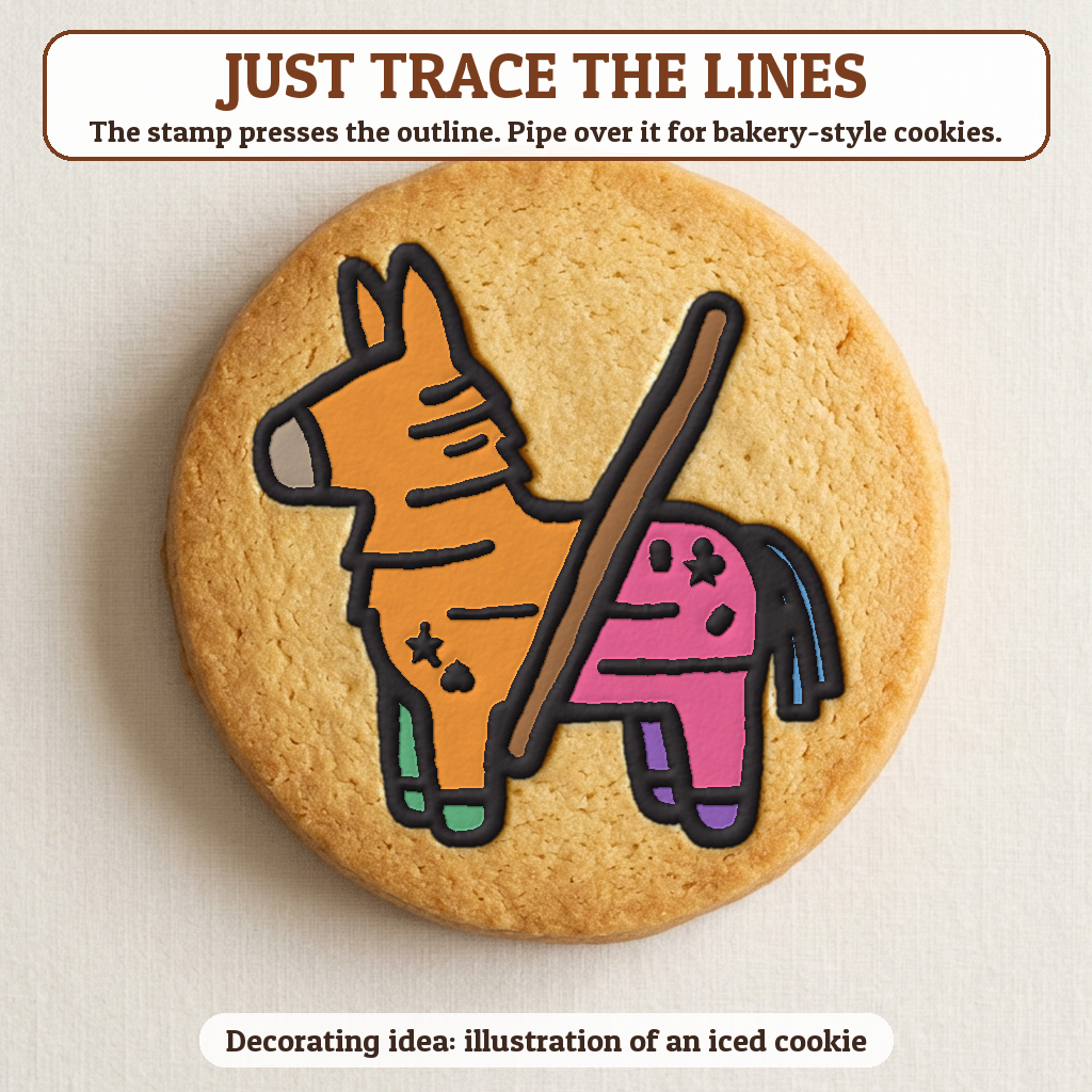 Pinata Donkey cookie traced with icing, iced decorating idea