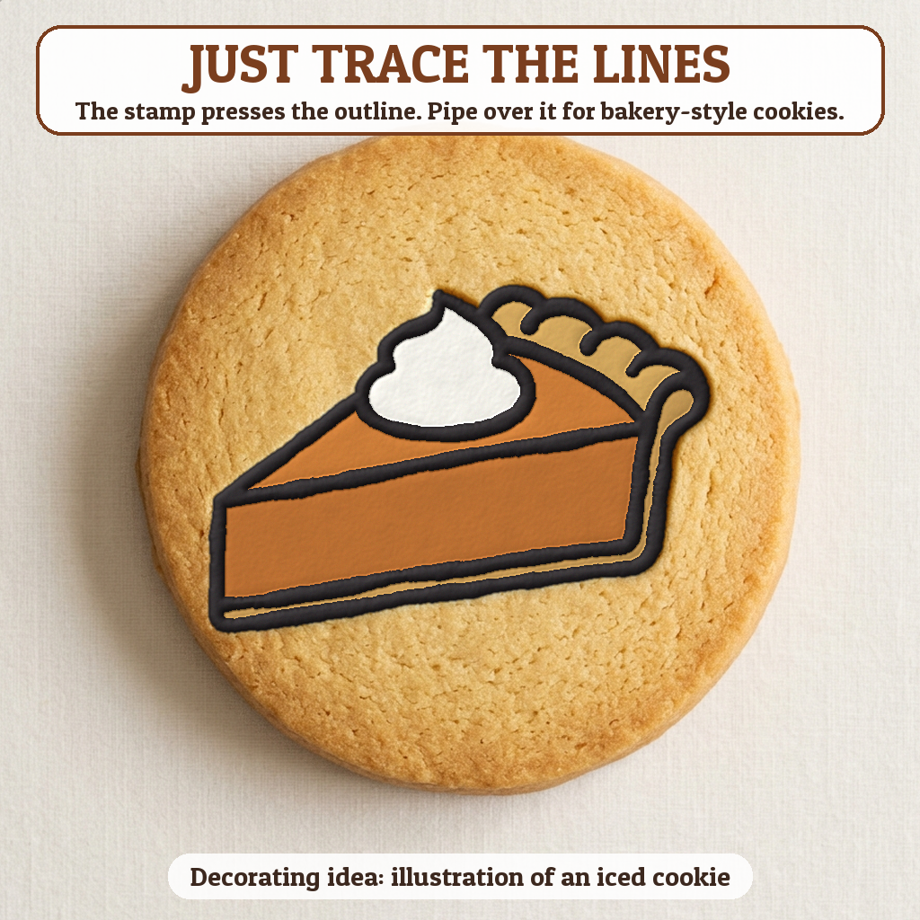 Pumpkin Pie cookie traced with icing, iced decorating idea