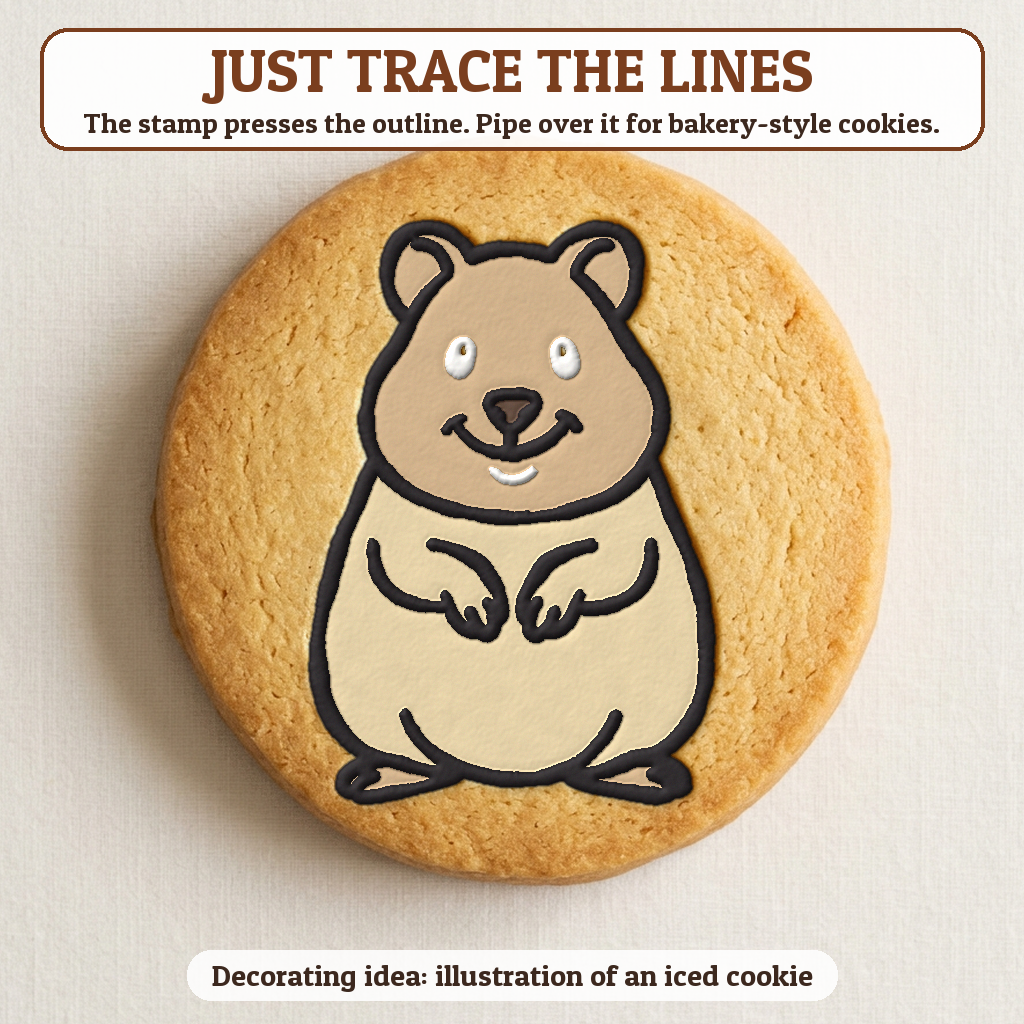 Quokka cookie traced with icing, iced decorating idea
