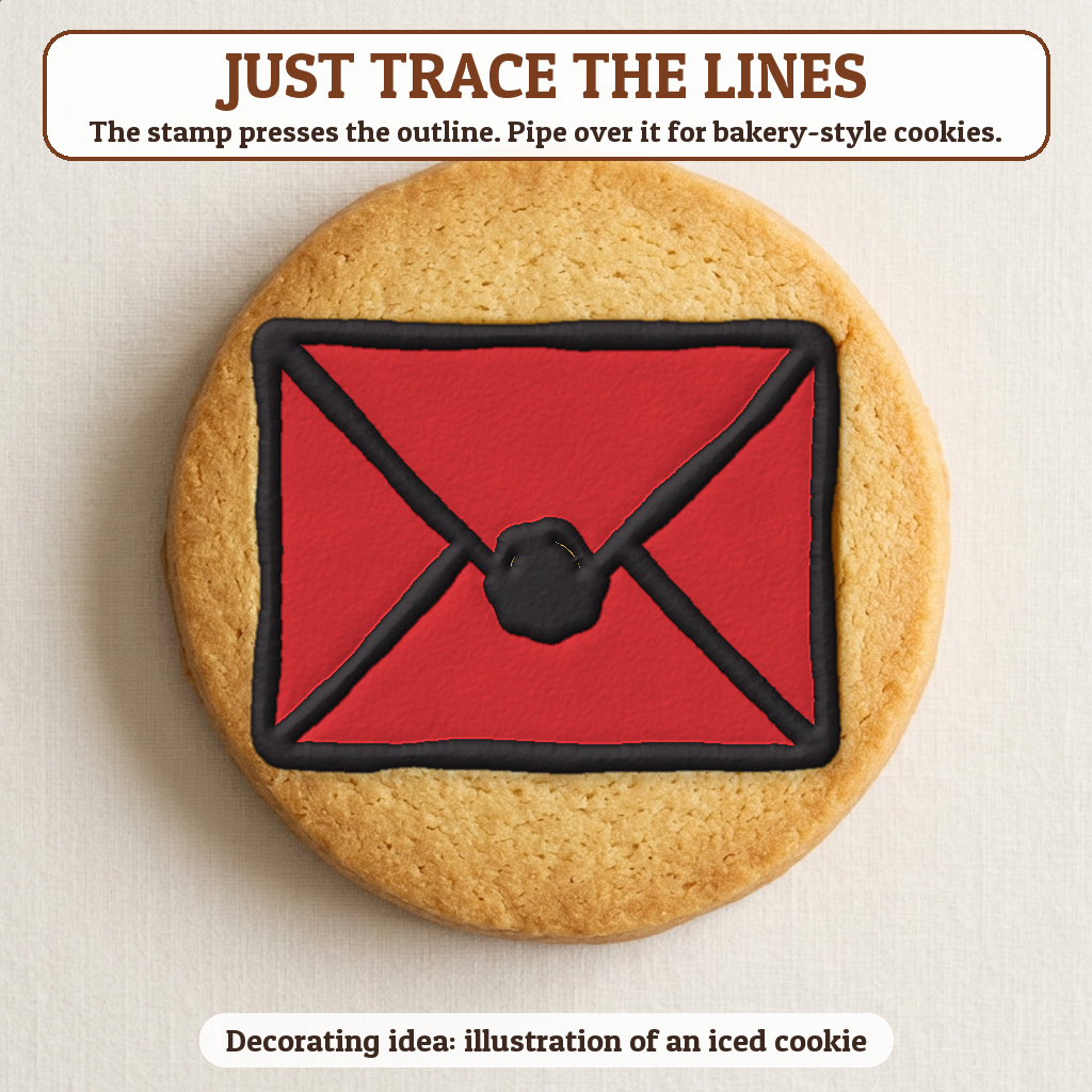 Red Envelope cookie traced with icing, iced decorating idea