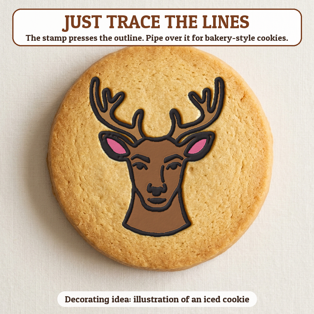 Reindeer Face cookie traced with icing, iced decorating idea