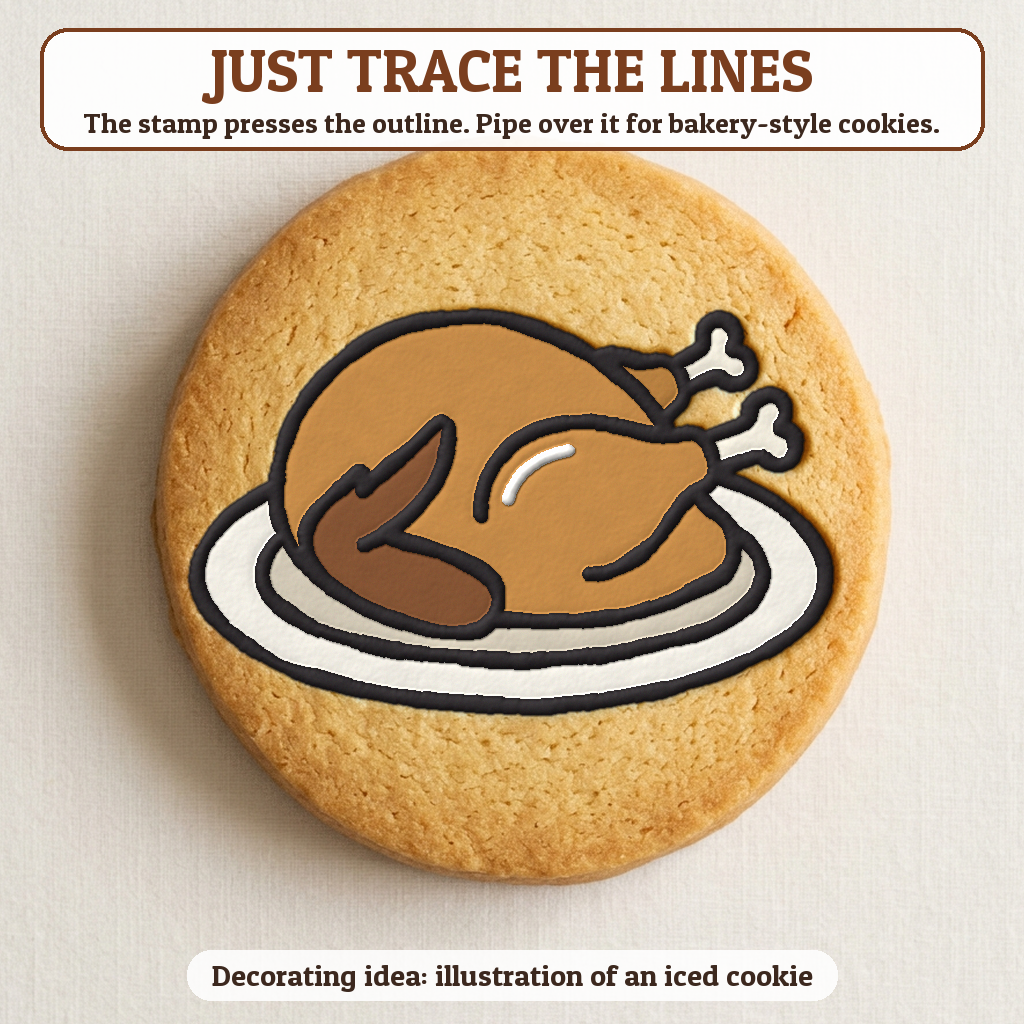 Roast Turkey cookie traced with icing, iced decorating idea