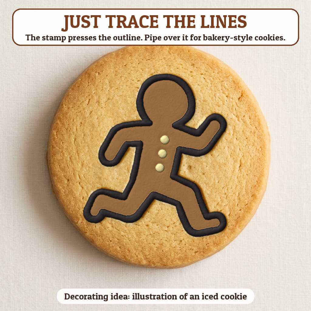 Running Gingerbread Man cookie traced with icing, iced decorating idea