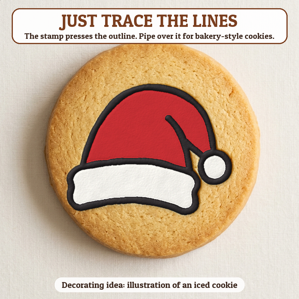 Santa Hat cookie traced with icing, iced decorating idea
