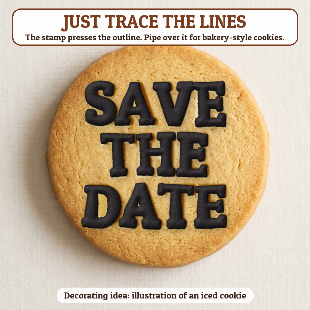 Save the Date cookie traced with icing, iced decorating idea