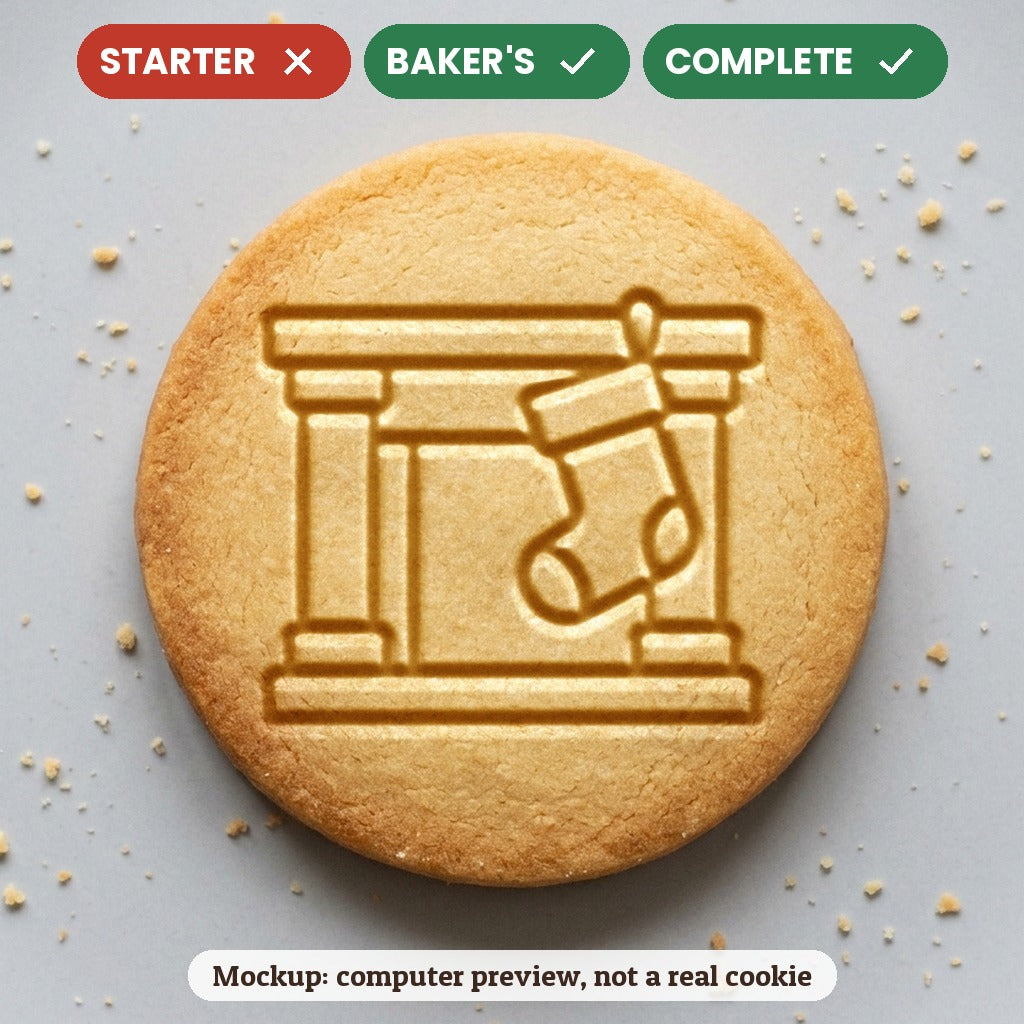 Christmas Fireplace stamp disc - Starter: no, Baker's: yes, Complete: yes - computer preview, not a real cookie