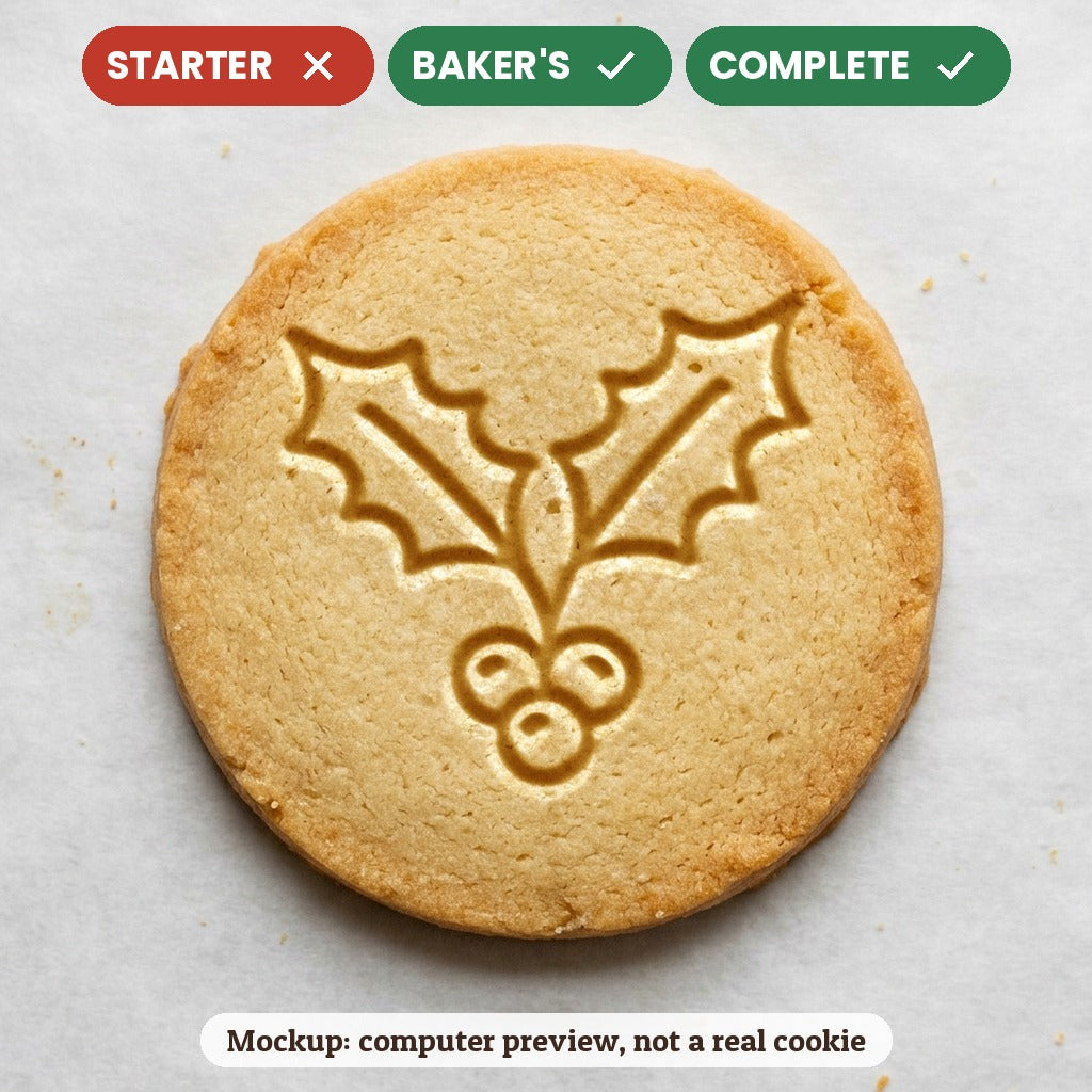 Holly Sprig stamp disc - Starter: no, Baker's: yes, Complete: yes - computer preview, not a real cookie