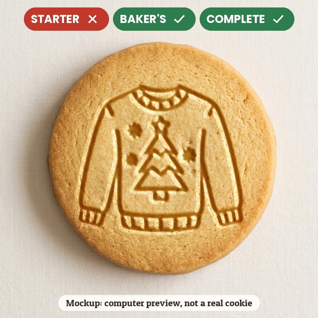 Ugly Sweater with a Tree stamp disc - Starter: no, Baker's: yes, Complete: yes - computer preview, not a real cookie