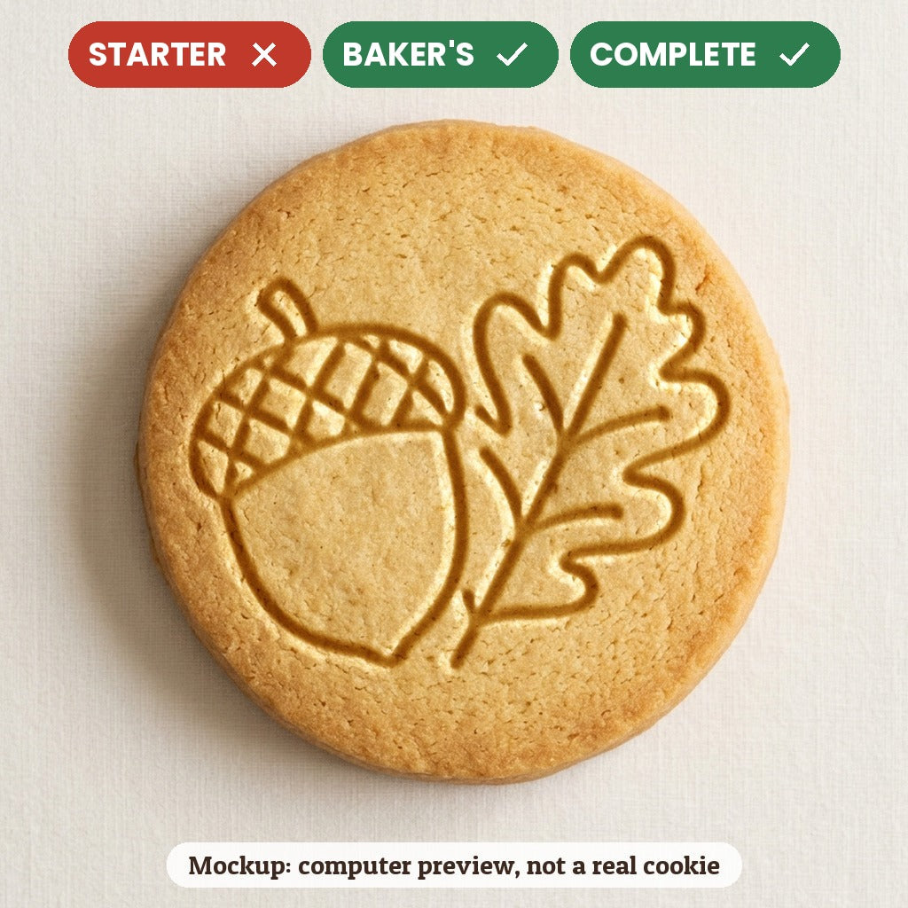Acorn and Oak Leaf stamp disc - Starter: no, Baker's: yes, Complete: yes - computer preview, not a real cookie