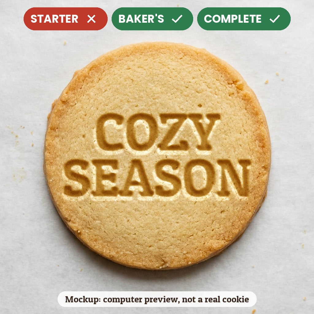Cozy Season stamp disc - Starter: no, Baker's: yes, Complete: yes - computer preview, not a real cookie