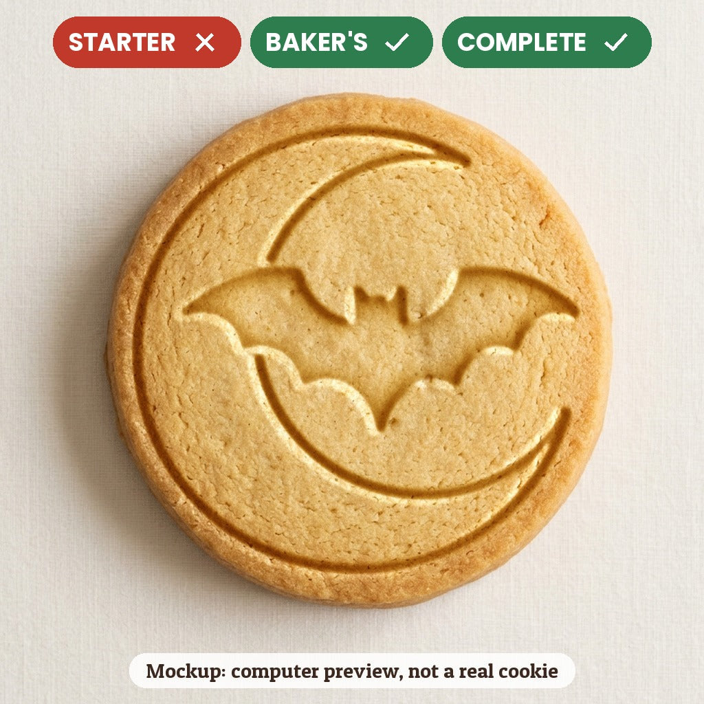Crescent Moon with Bat stamp disc - Starter: no, Baker's: yes, Complete: yes - computer preview, not a real cookie