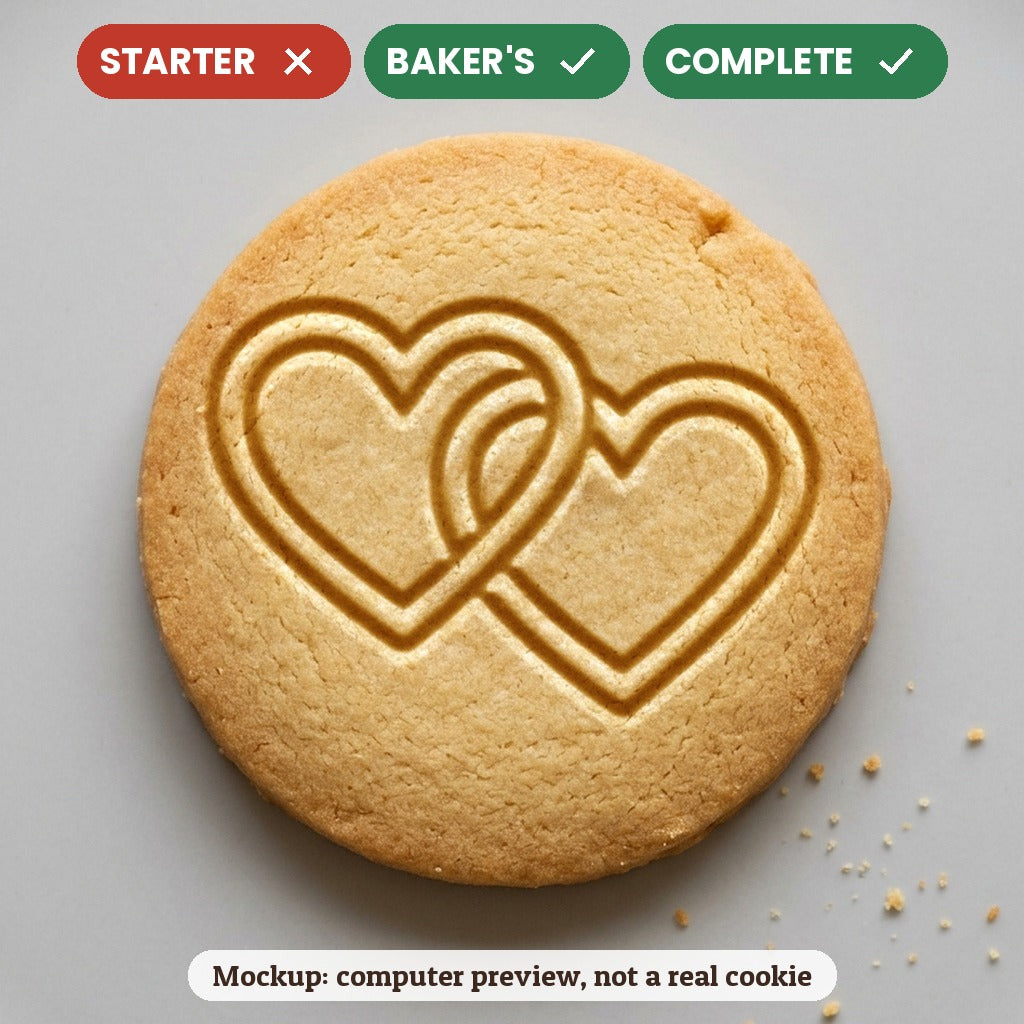 Two Hearts Interlocked stamp disc - Starter: no, Baker's: yes, Complete: yes - computer preview, not a real cookie