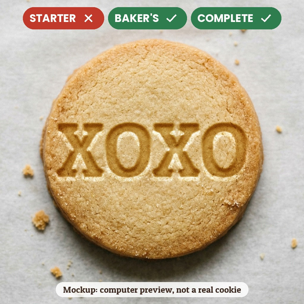XOXO stamp disc - Starter: no, Baker's: yes, Complete: yes - computer preview, not a real cookie