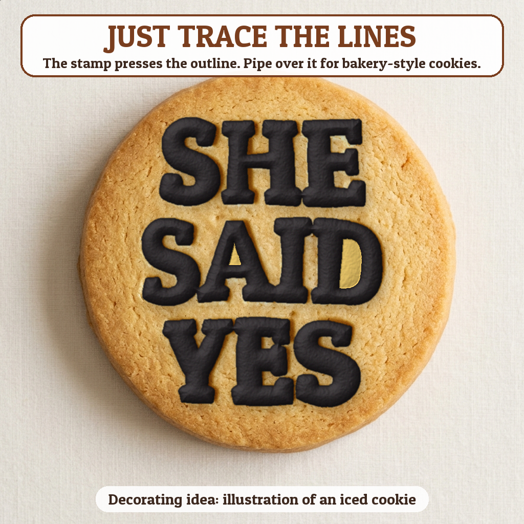 She Said Yes cookie traced with icing, iced decorating idea