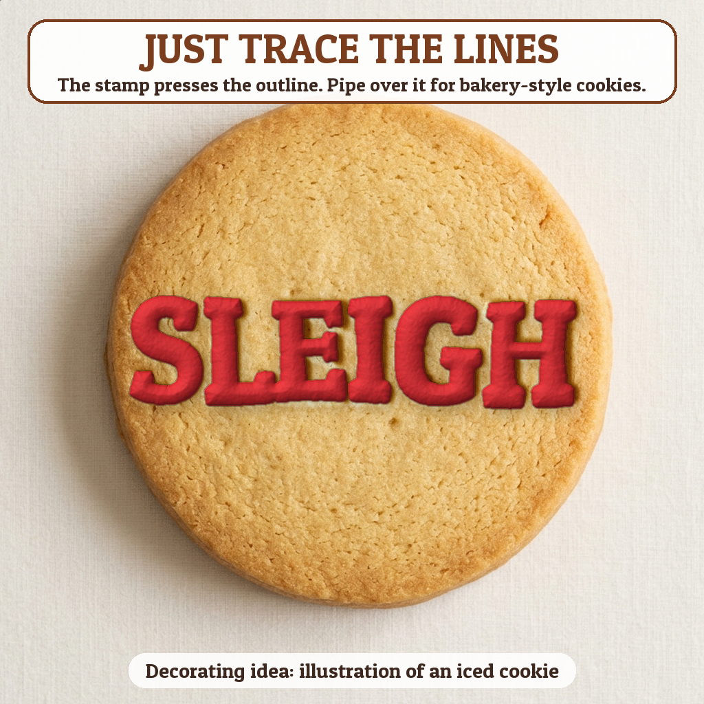 Sleigh cookie traced with icing, iced decorating idea