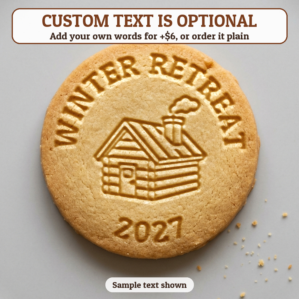 Snowy Cabin with optional custom text