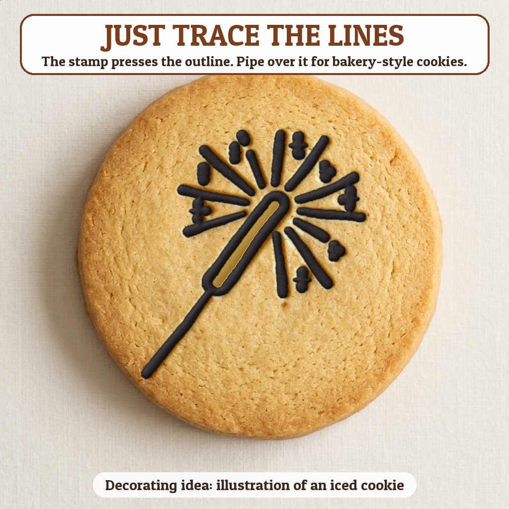 Sparkler cookie traced with icing, iced decorating idea