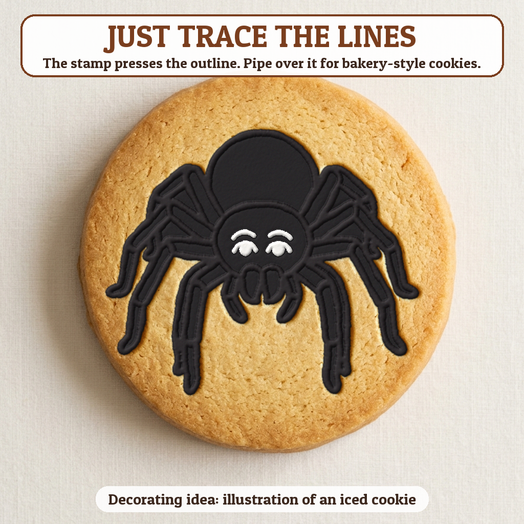 Spider cookie traced with icing, iced decorating idea