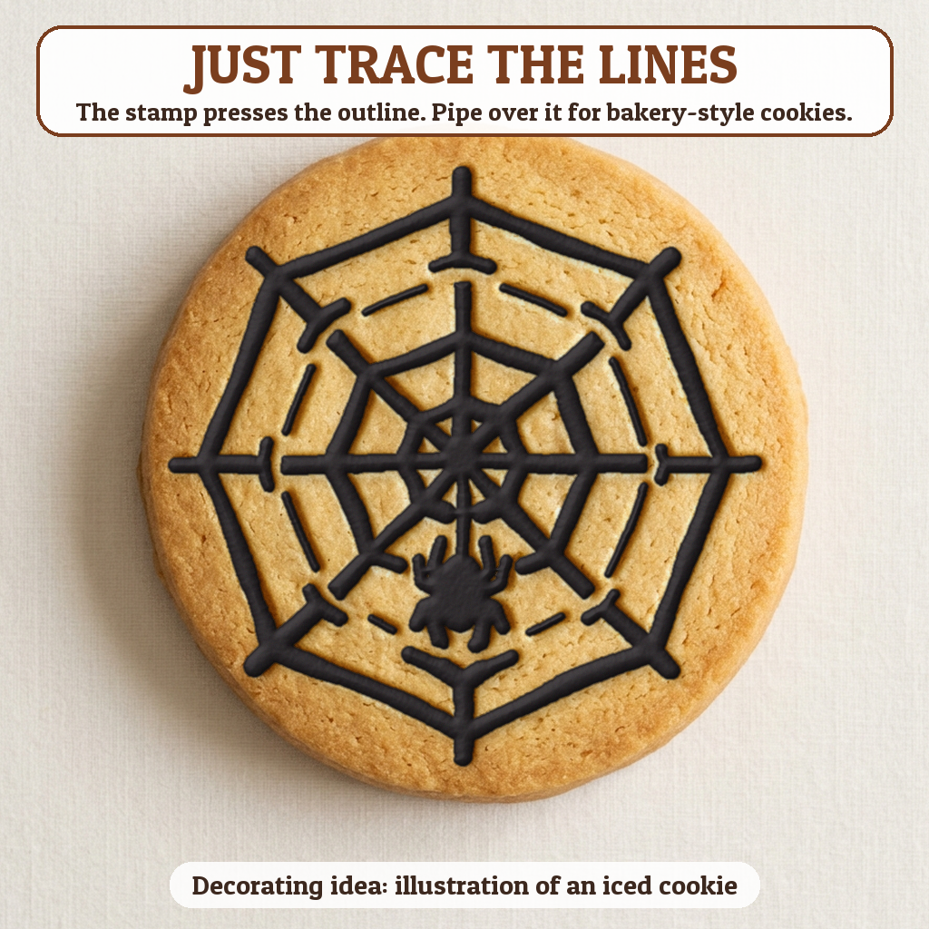 Spider Web cookie traced with icing, iced decorating idea