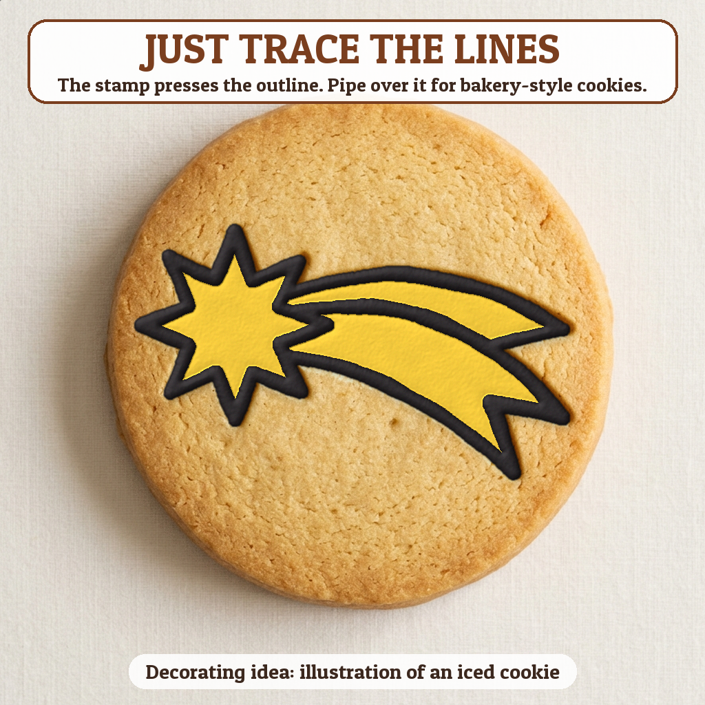 Star of Bethlehem cookie traced with icing, iced decorating idea