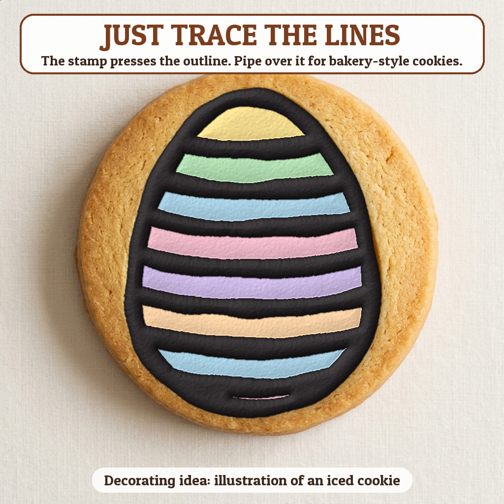 Striped Easter Egg cookie traced with icing, iced decorating idea