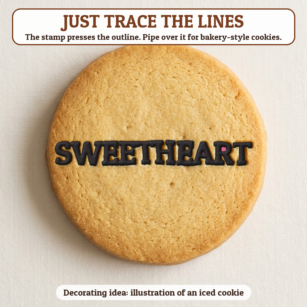 Sweetheart cookie traced with icing, iced decorating idea