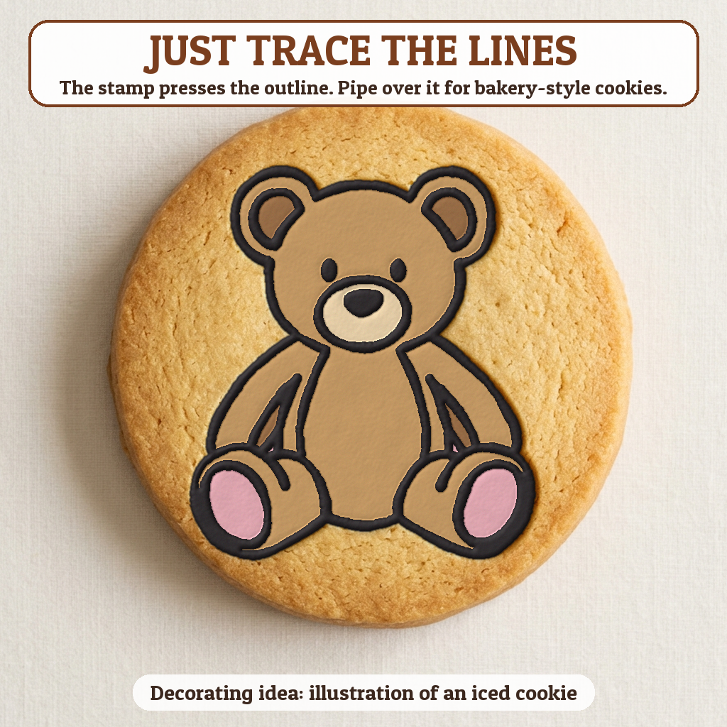 Teddy Bear cookie traced with icing, iced decorating idea