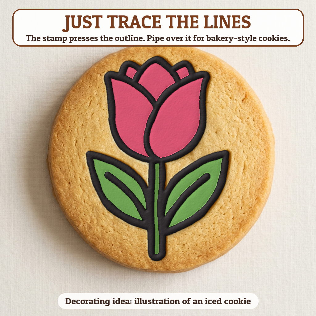 Tulip cookie traced with icing, iced decorating idea