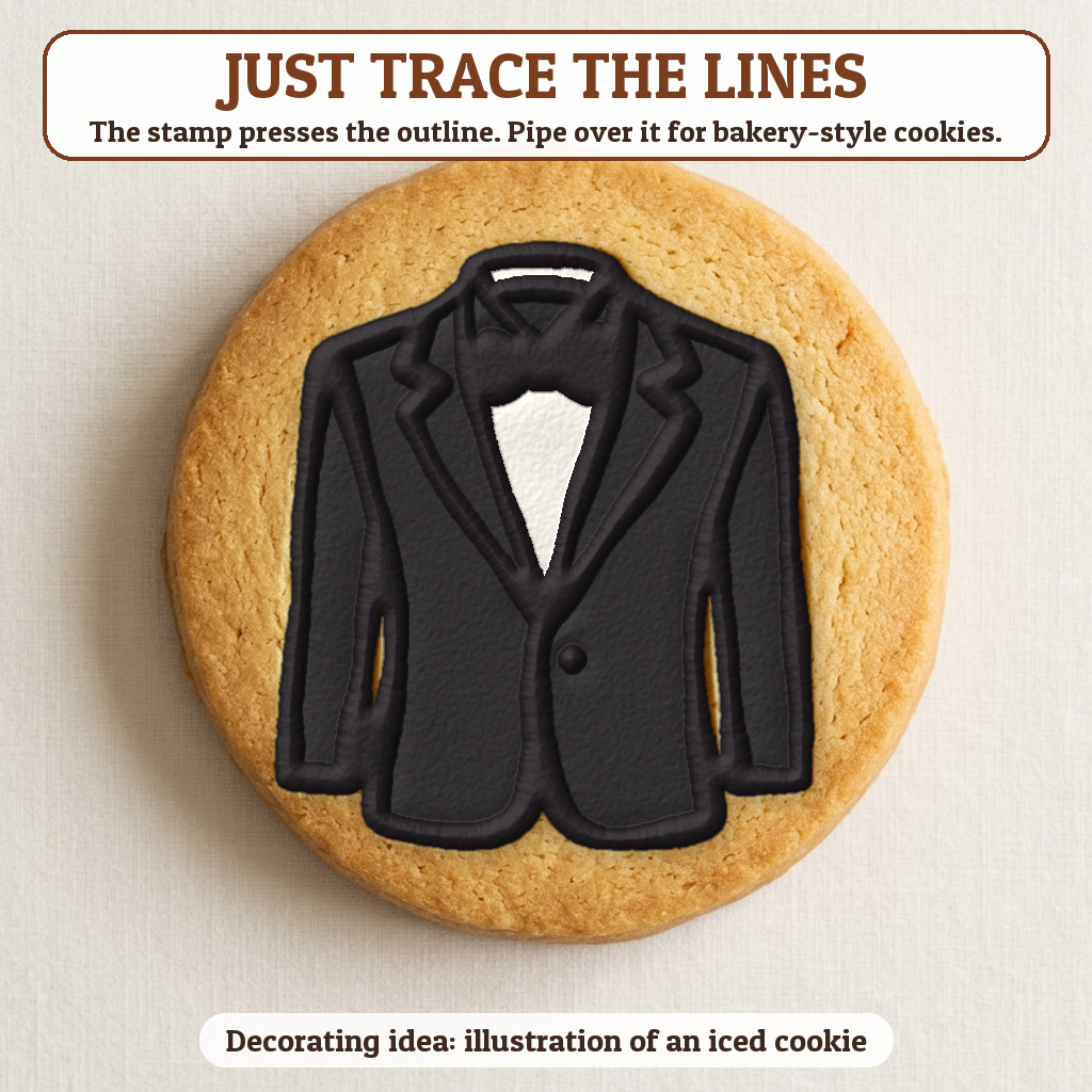 Tuxedo cookie traced with icing, iced decorating idea