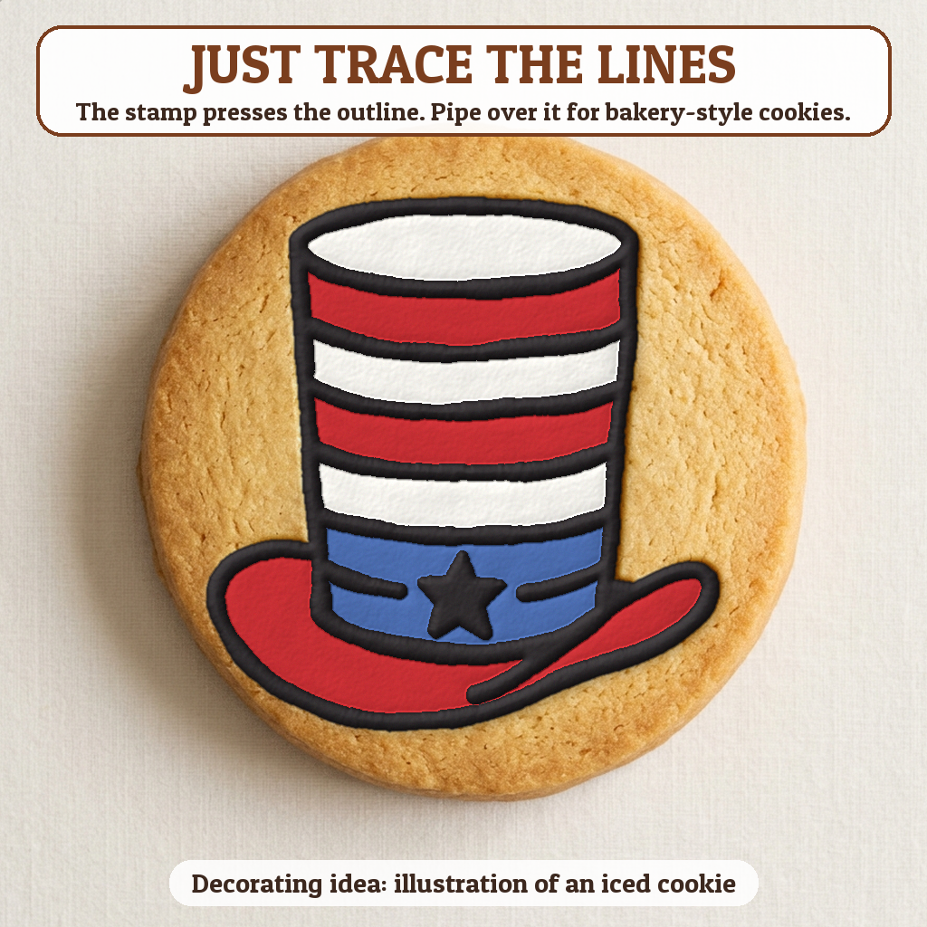 Uncle Sam Hat cookie traced with icing, iced decorating idea