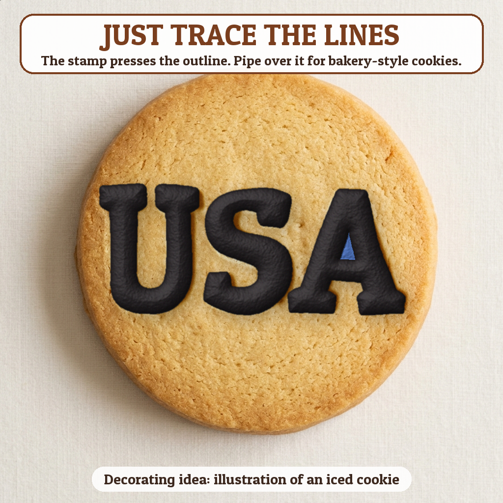 USA cookie traced with icing, iced decorating idea