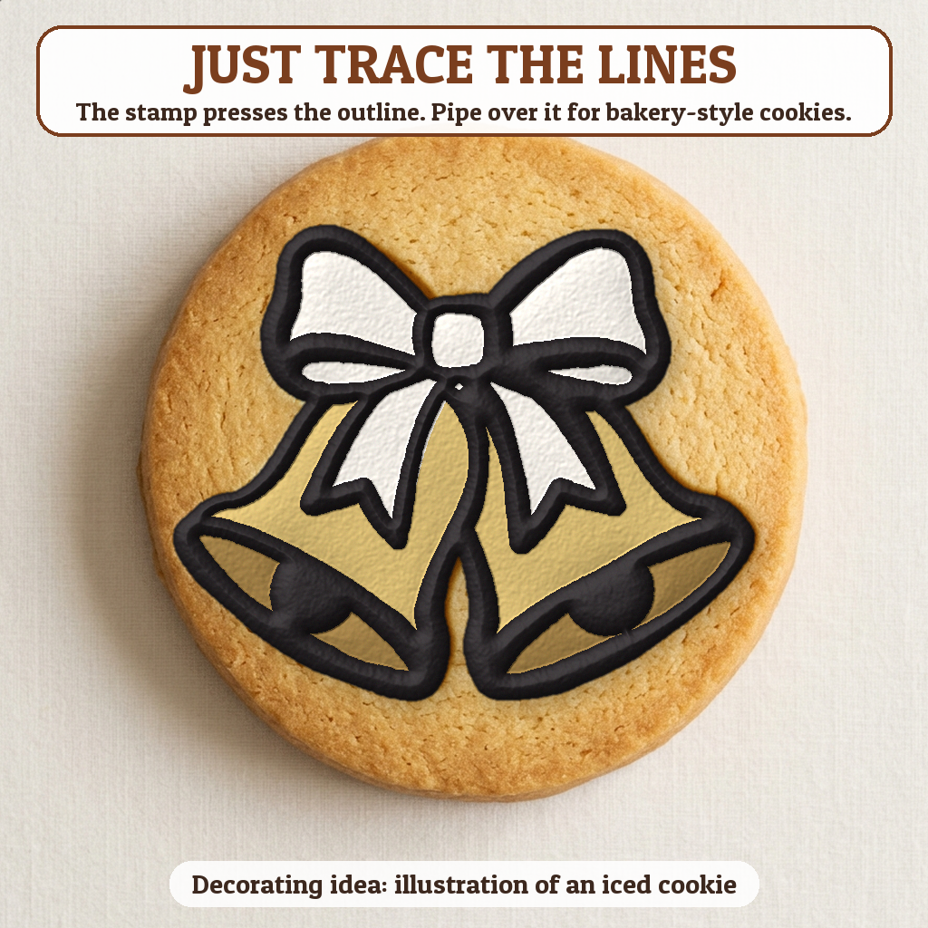Wedding Bells cookie traced with icing, iced decorating idea